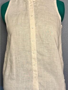 Garnet Hill Cream 100-% Linen Button-Front Sleeveless Top Classic Women's M